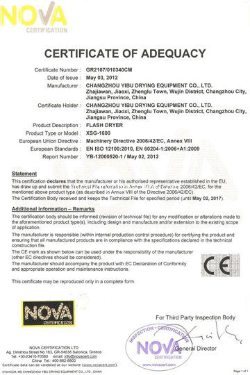 China Changzhou Yibu Drying Equipment Co., Ltd certification